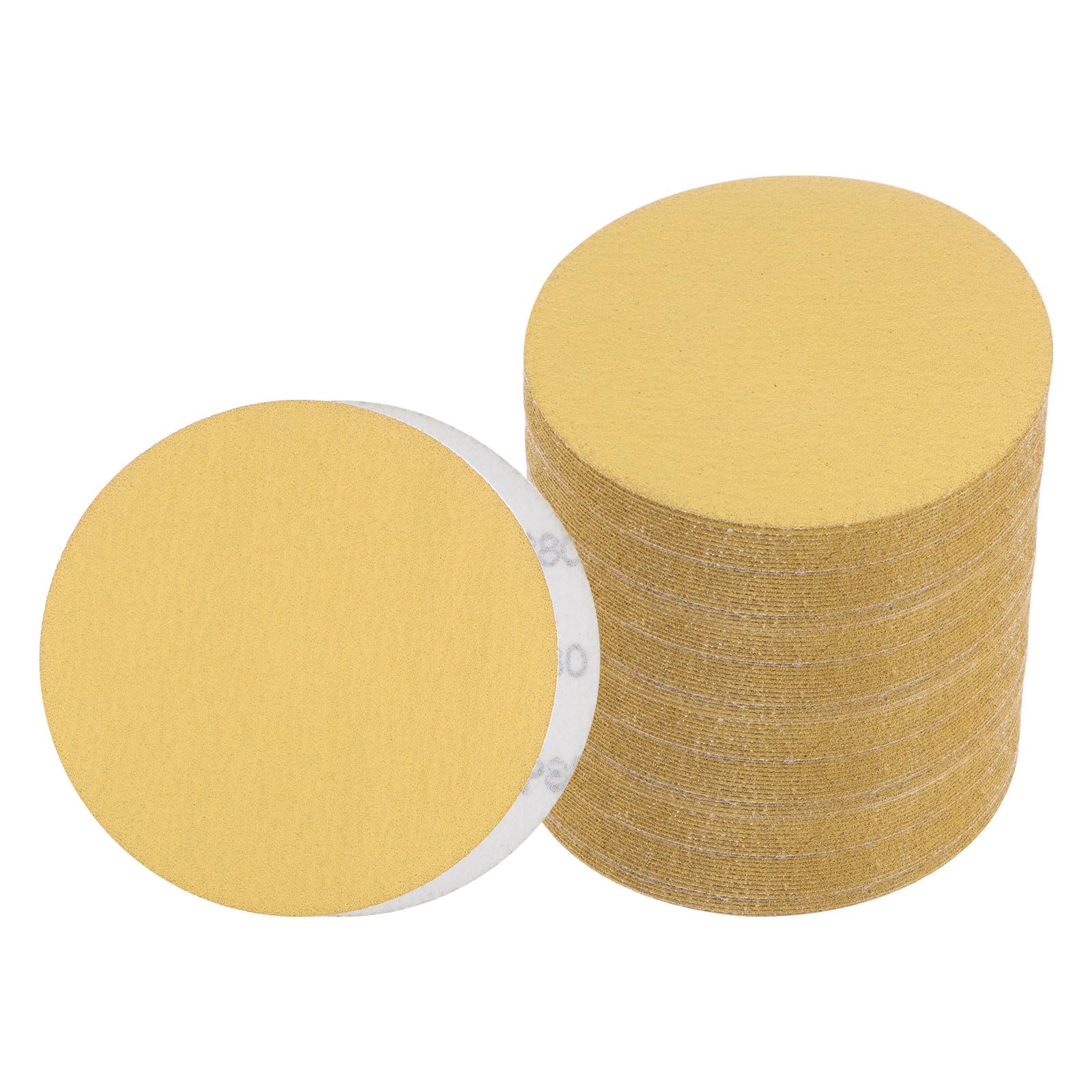Kozelo 50pcs No Hole Sanding Discs- [ 6 Inch 80 Grit ] Round Hook and Loop Grip Sanding Pads Sheet Sandpaper for Automotive Woodworking Metal Polishing Use| Gold, Aluminum Oxide