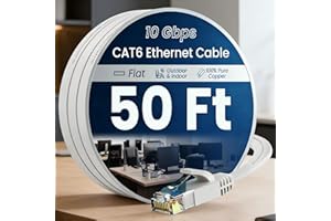 Cat 6 Ethernet Cable 50ft, Indoor&Outdoor, High Speed 10Gbps Flat Internet Network Cable, Pure Copper Ethernet Patch Cable Sh