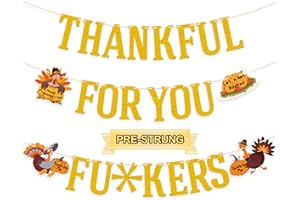 Gifloon Pre-Strung Friendsgiving Party Decorations, Thankful for You Banner for Friendsgiving Thanksgiving Party Decorations, Gold