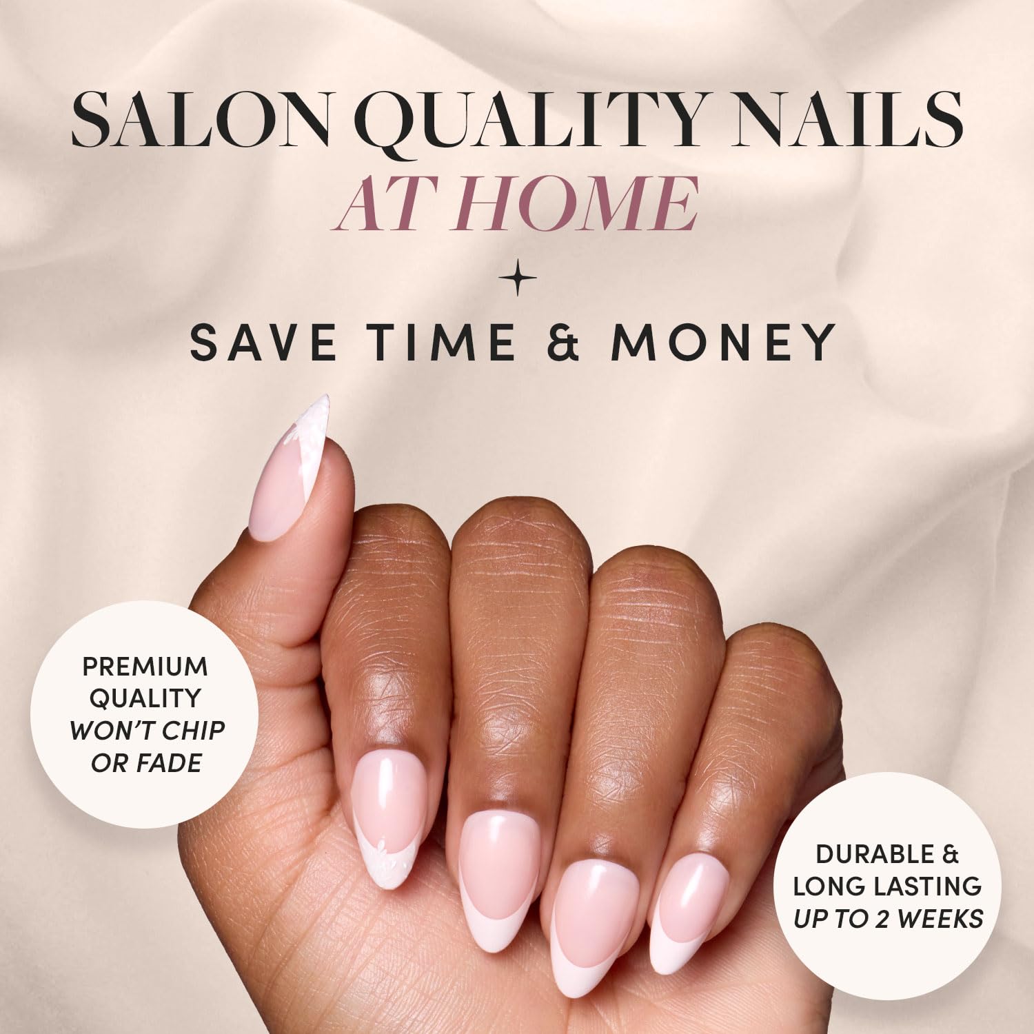 Glamnetic Press On Nails - All Time Love | Short Almond Nails with French Tips and Leaf Accents, Reusable Stick On Fake Nails | Love In Bloom Spring Nails | 15 Sizes - 30 Nail Kit with Glue - Image 2