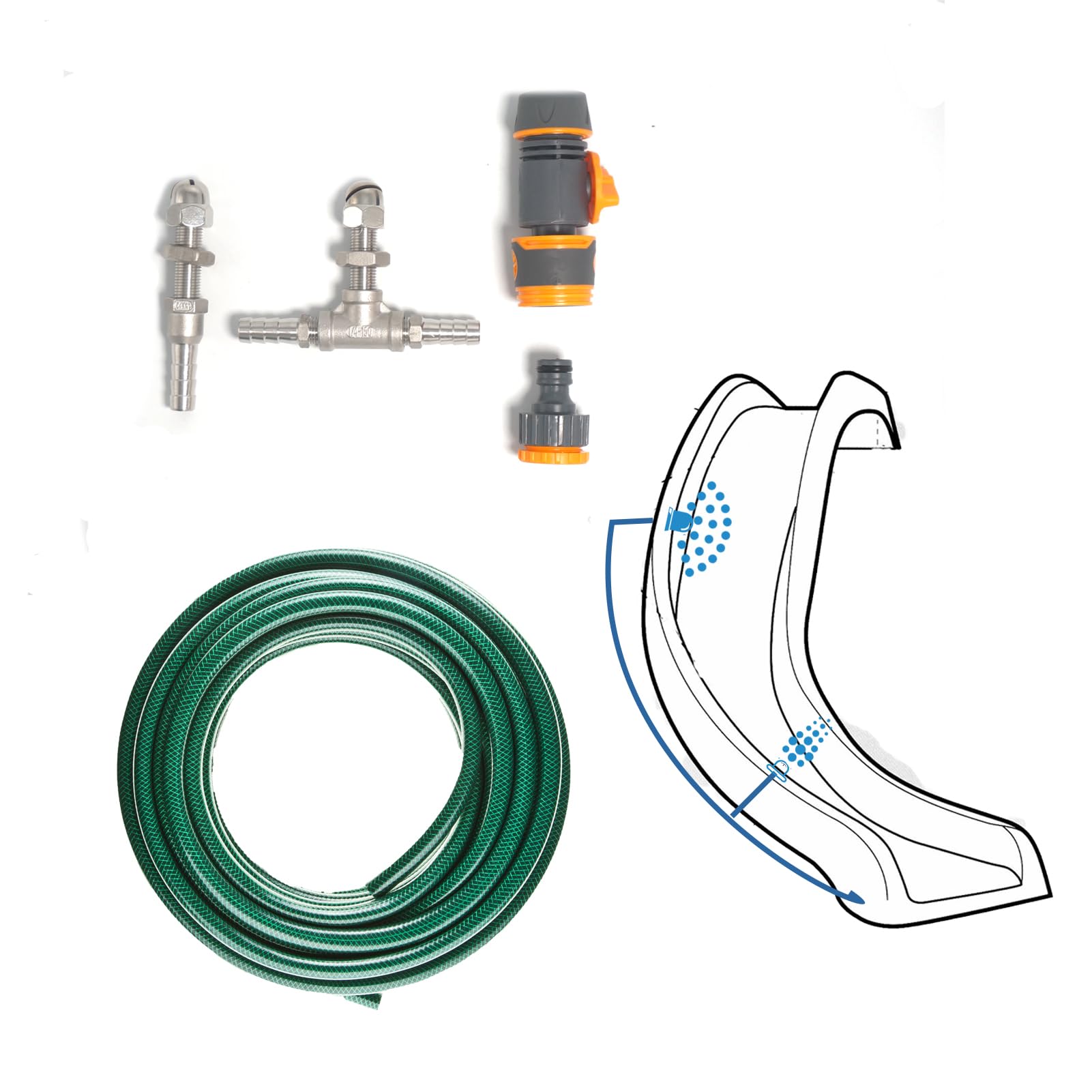Photo 1 of Pool Slide Spray Kit, Pool Spray Kit with Hose Adaptor, Swimming Pool Slide Replacement Parts, Durable Stainless Steel Pool Spray Nozzles and Fittings?New Version.