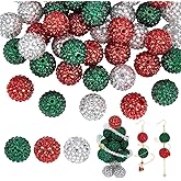 PH PandaHall 45pcs 20mm Sparkly Pave Disco Bead Crystal Bead Christmas Beads Red Green Rhinestone Beads Bulk for Gifts Keychain Earring Bracelets Necklaces Jewelry Making DIY Crafting