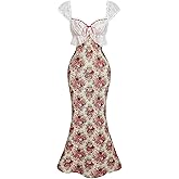 GORGLITTER Women's Lace Floral Tea Party Vintage Maxi Dress Summer Graduation Cocktail Wedding Guest Fishtail Sundress