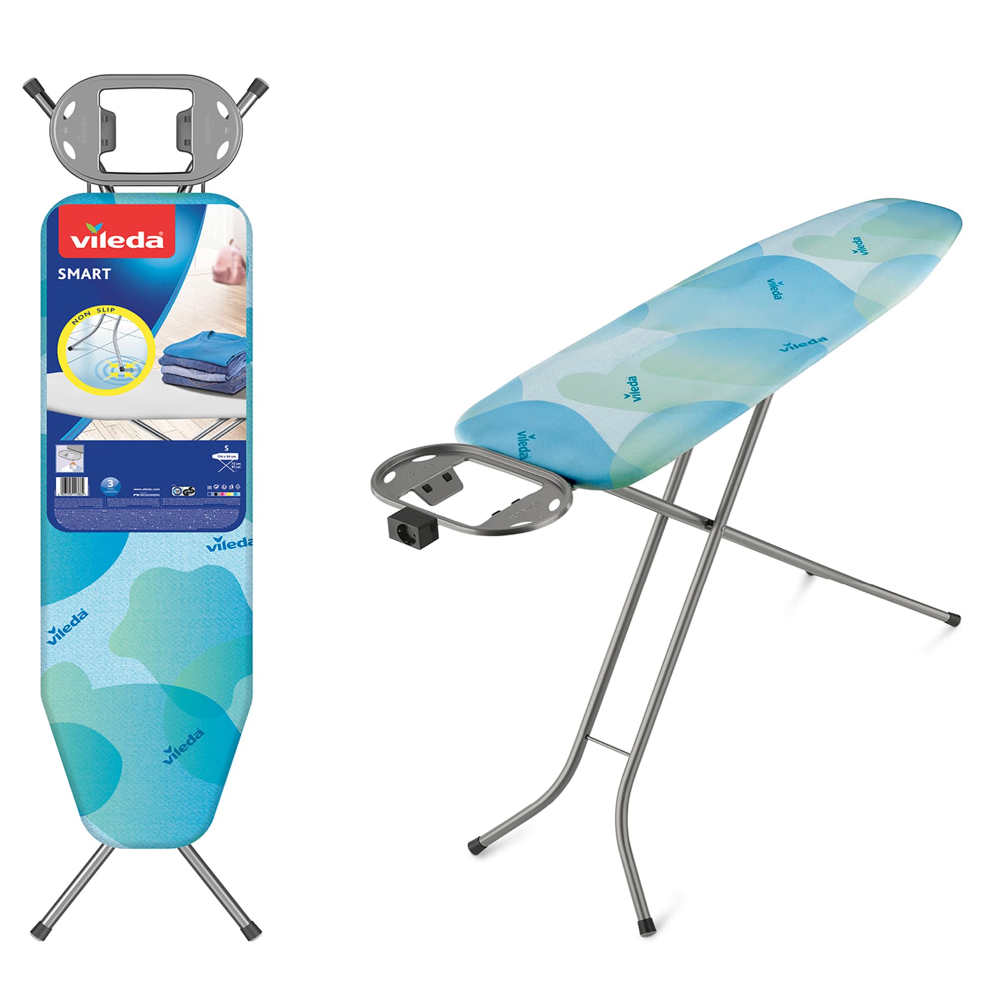 Vileda Smart Ironing Board | Compact & Lightweight 114 × 34 cm Ironing Surface | Adjustable Height (from 75-91 cm) & Space‑Efficient Foldable Frame | Cotton Cover for Smooth Gliding