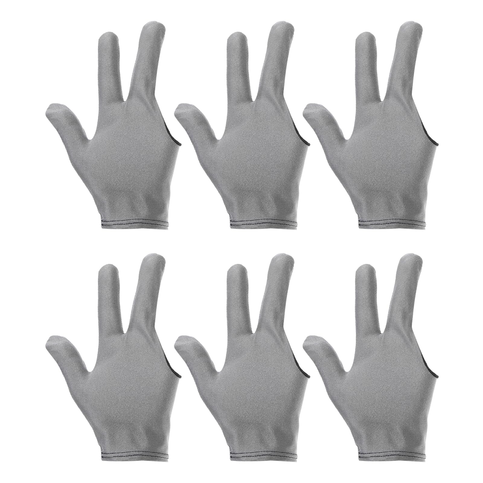 PATIKIL 3 Fingers Pool Gloves, 6 Pack Breathable Billiard Gloves Left Right Hand Show Gloves for Shooter Carom Pool Snooker Cue Sport, Grey