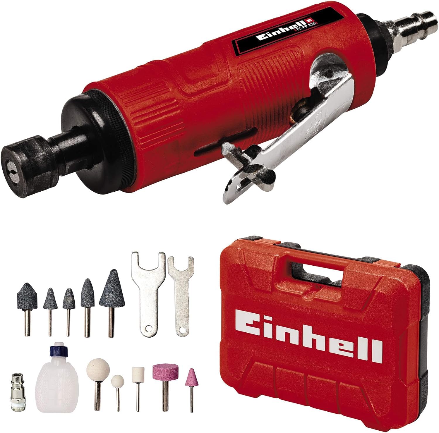 Einhell TC-PP 220 Compressed air bar Sander (6.3 bar, 128 l/min, Compressed air Equipment for Sanding, polishing, Engraving and deburring incl. 10 Wheels, Carrying case, Oil-)
