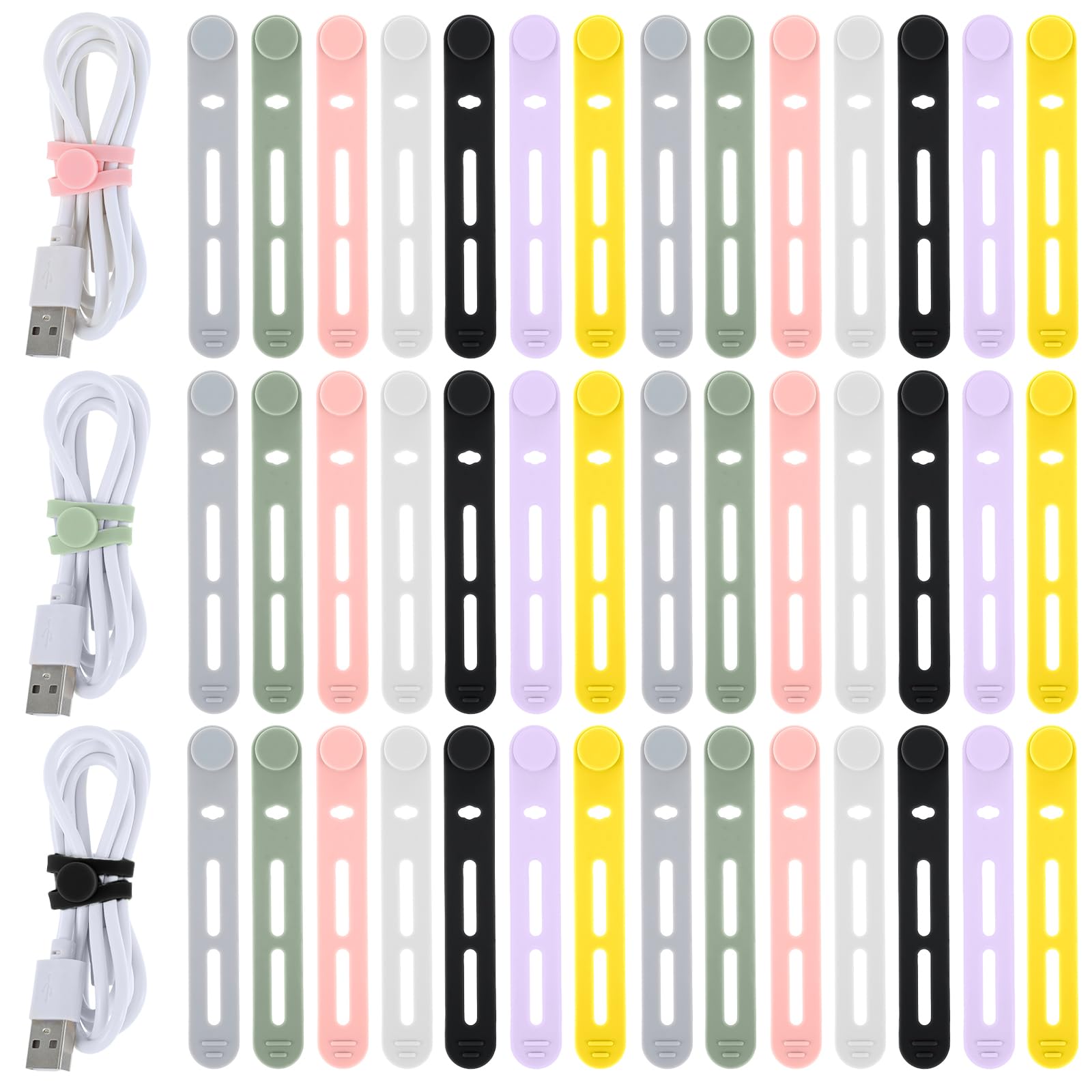 42Pcs Reusable Silicone Cable Ties, Adjustable Wire Organizer, Bundling Straps for Appliances & Charging Cords