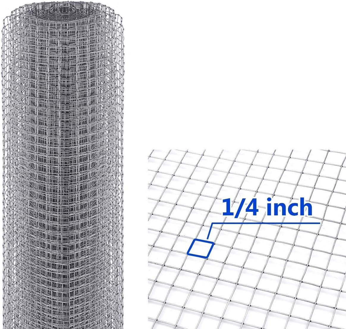 Tooca Hardware Cloth 1/4inch Chicken Wire Mesh, 46in x 25ft, 23 Gauge Hot-Dipped Galvanized Material, Fence Wire Mesh for Chicken Coop/Run/Cage/Pen/Vegetables Garden and Home Improvement Projects - - 