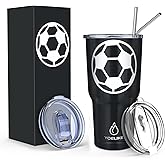 yoelike Soccer 30 oz tumbler with lid and straw, Stainless Steel, Vacuum Insulated Iced Coffee Tumbler Cup, Leak-Proof Travel Mug, Gift Box For Coach Fan Dad Mon Women Men