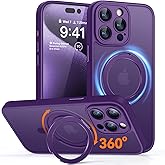 CANSHN 360° Spin Magnetic Stand for iPhone 15 Pro Max Case [Full Camera Protection] [Compatible with Magsafe] [Translucent Matte] Shockproof Protective Kickstand Phone Cover 6.7" - Deep Purple