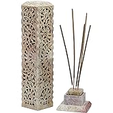 Carry Me Handmade Marble Soapstone Incense Stick Burner | Candle Stick Holder | Tea Light Burner - Perfect Floral Carving for Gifting. Decorative Home and Kitchen Decor (3 x 3 x 11 Inches)