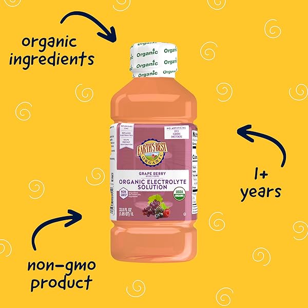 EARTH’S BEST ORGANIC TODDLER DRINK, ORGANIC ELECTROLYTE SOLUTION FOR CHILDREN 2 YEARS AND OLDER, ORGANIC GRAPE BERRY DRINK WITH ZINC, 1 LITER BOTTLE (PACK OF 4)