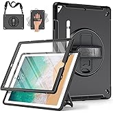 Miesherk Case for iPad Pro 12.9 2nd Generation 2017 & 2015 1st Generation, Heavy Duty Rugged Shockproof Protective Cover w/360°Rotating Stand/Hand/Shoulder Strap/Pencil Holder Black