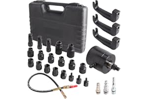 Amerbm Pneumatic Diesel Injector Puller Set for Diesel Engines, with 3Pcs Prolongation Tool, 5-8 Bar Air Vibration Injector Removal Tool Kit with Extractor Hammer, 19 Adapters, Extension Hose
