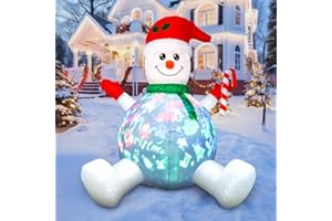 HFO 6ft Tall Christmas Inflatable Outdoor Decorations, Blow up Yard Decor with Christmas Snowman Sang Along with The Music Projection, Bright LED Lights Holiday Outdoor Decorations