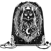 Feelyou Sun Moon Drawstring Backpack for Boho Exotic Cute Cat Drawstring Bags Bohemian Sports Drawstring Sackpack Decor Galaxy Waterproof Cinch Bag Animals Theme