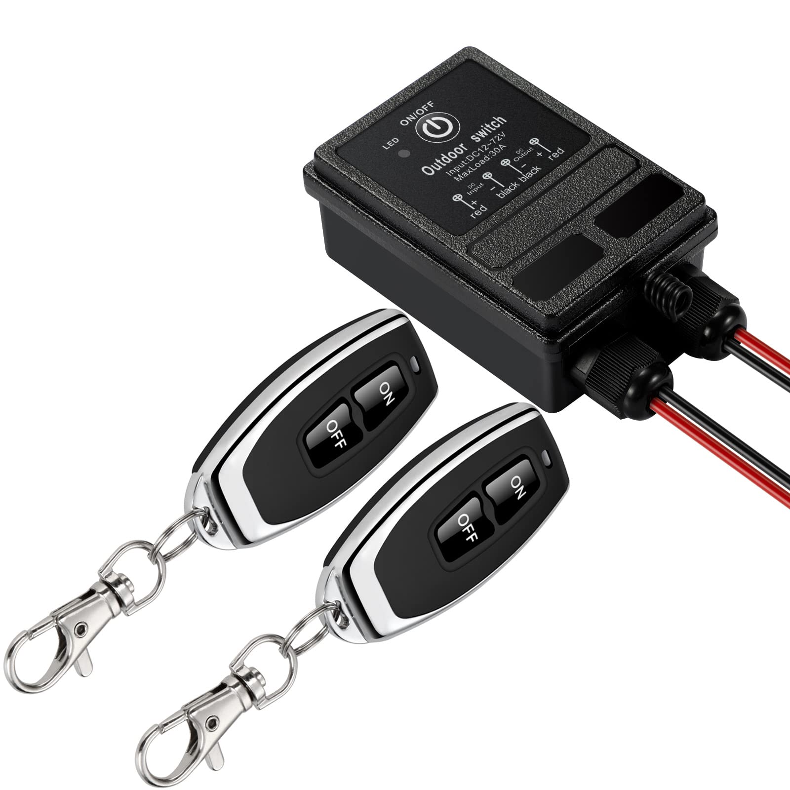 ZHOFONET Waterproof Remote Control Relay Switch, 328ft Long Range Wireless Remote Switch,DC 12V-72V Relay RF Remote Control Switches for Outdoor Light, Garage Door