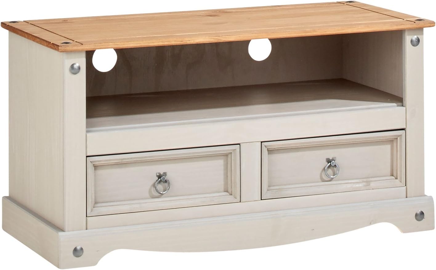 Corona Grey Two Tone TV Stand 2 Drawer Televsion Cabinet Solid Wood Pine Unit, Large - Image 3