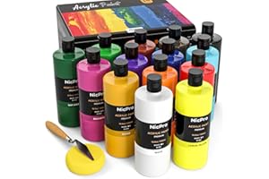 Nicpro 14 Colors Large Bulk Acrylic Paint Set (16.9 oz,500 ml) Rich Art Painting Supplies, Non Toxic for Multi Surface Pumpki