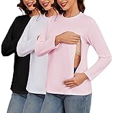 Liu & Qu Women's 3 Pack Nursing Shirts for Breastfeeding with Hidden Zippers Long Sleeves Comfort and Soft Nursing Tops