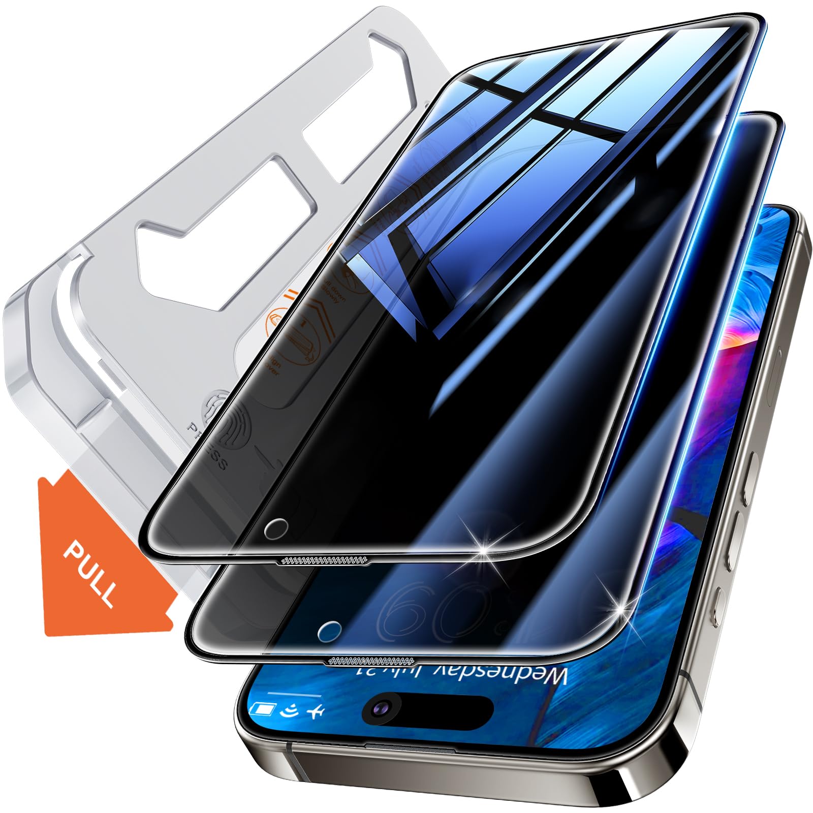 Tentoki 2 Pack for iPhone 15 / iPhone 16 Privacy Screen Protector (6.1-Inch), Compatible With Face ID, 25° Anti Spy Premium 9H+ Tempered Glass Film [Auto Dust Elimination] [No Bubbles]
