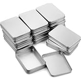 JUXYES Pack of 12 Rectangular Storage Tins Box With Lid | Metal Silver Empty Tins Box Containers Mini Storage Box Organizer For Candles Candies Gifts Balms, 4.5 x 3.14 x 1 Inch