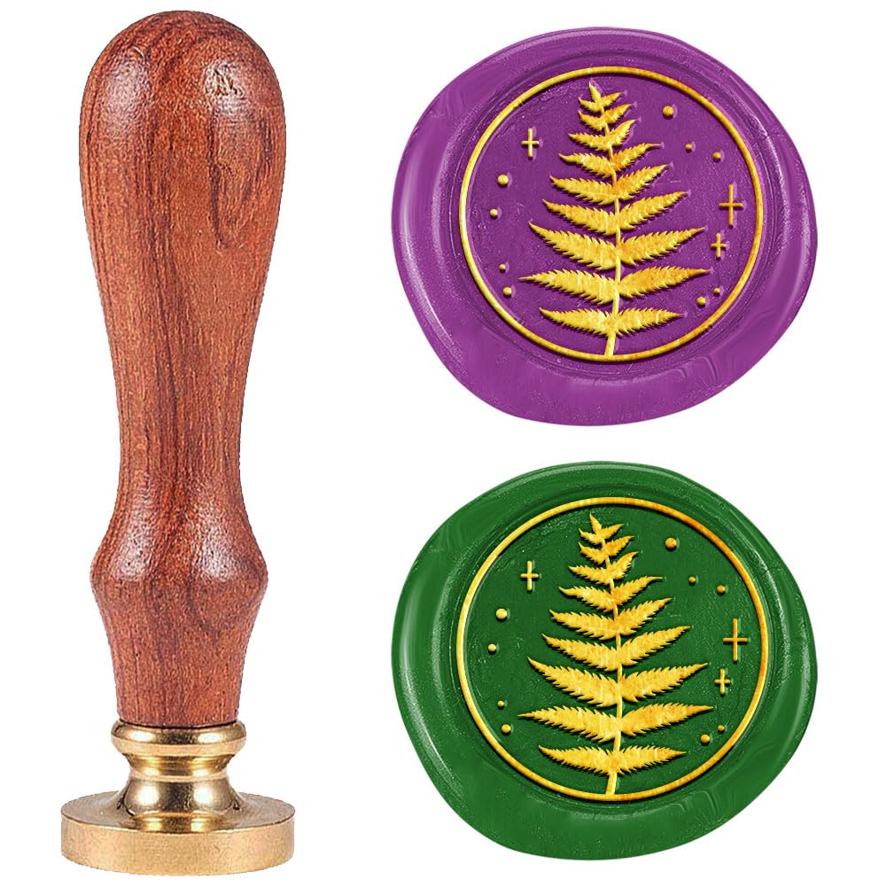 DELORIGIN Big Fern Wax Seal Stamp, 1" Retro Sealing Stamps Removable Brass Head with Wooden Handle Seal Stamp Plants Sealing Wax for Envelope Greeting Card Gift Wedding Engagement Party Invitation