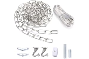 Canomo Swag Lighting Kit with 12 Feet Chandelier Chain and 15 Feet Cord, Instructions Included for Chandelier, Pendant Light and Ceiling Fan Light, Silver