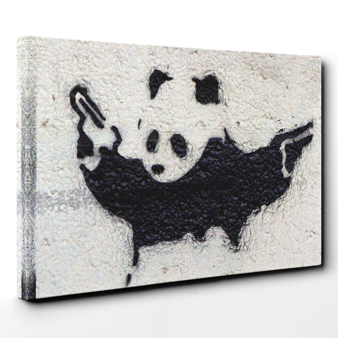 Banksy Panda Guns Graffiti Wall Art Canvas Print | Gallery Wrapped 30mm Frame Wall Decor | 20x14 inches | Ready to Hang | Pop Art Animals Picture | Living Room Bedroom Lounge Office