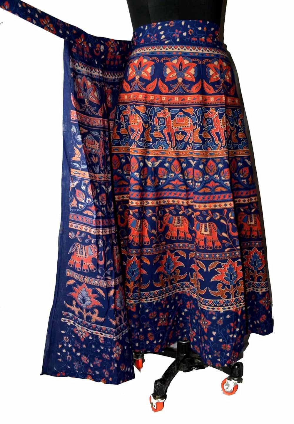 eshopitude combo cotton jaipuri wrap around skirt with dangling earring