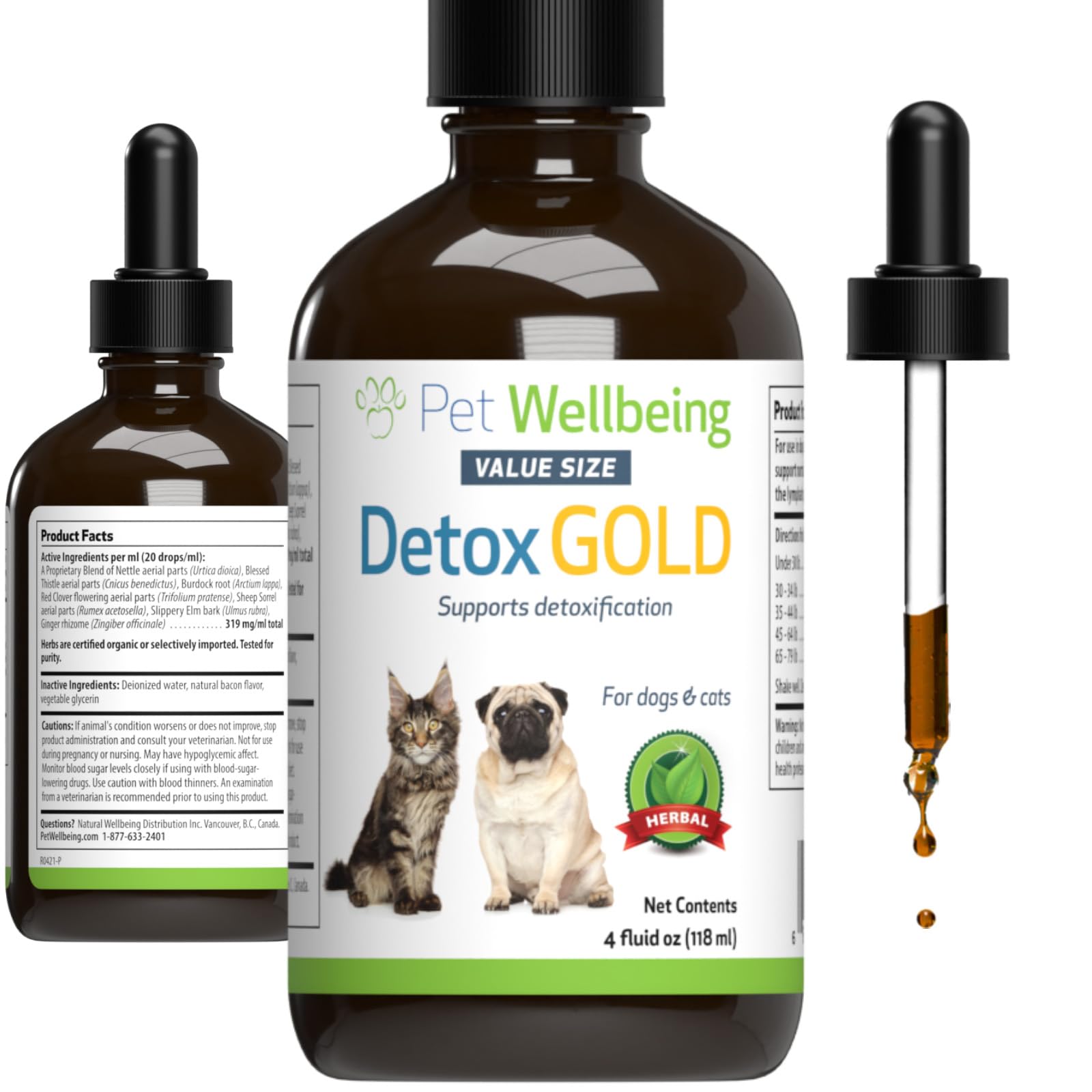 Pet Wellbeing Detox Gold for Dogs & Cats - Gentle Detoxification & Elimination Support, Immune System Care, Nettle, Blessed Thistle - Veterinarian-Formulated Herbal Supplement 4 oz (118 ml)