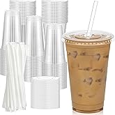 Dealusy 100 Pack - 20 oz Clear Plastic Cups with Lids and Straws, Sturdy & Food Safe Iced Coffee Cups with lids, Disposable Plastic Smoothie Cups for Cold Drinks