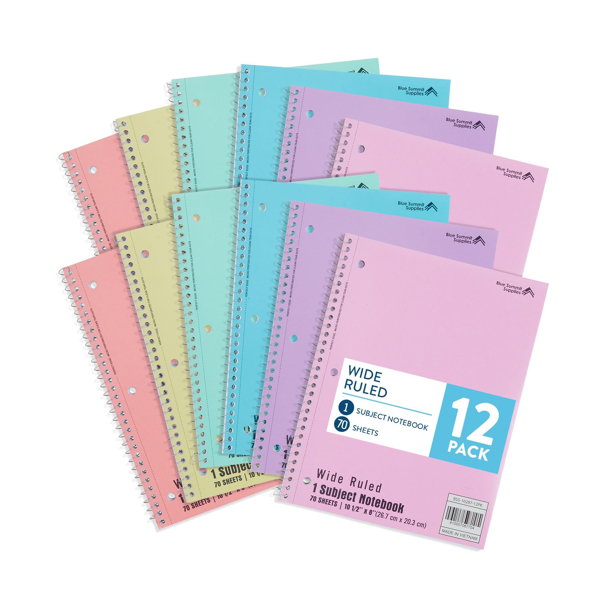 Photo 1 of Blue Summit Pastel Spiral Notebooks, 1 Subject Pastel Notebooks Wide Ruled, Paper School Bulk Notebook, 12 Pack