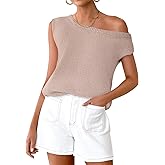 ZESICA Women's Summer Off The Shoulder Knit Tops 2026 Casual Short Sleeve Oversized Shirt