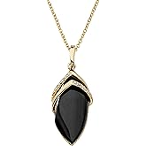 Palm Beach Jewelry PalmBeach Yellow Gold-plated Marquise Shaped Natural Black Onyx Pendant (36mm) with 18 inch Chain