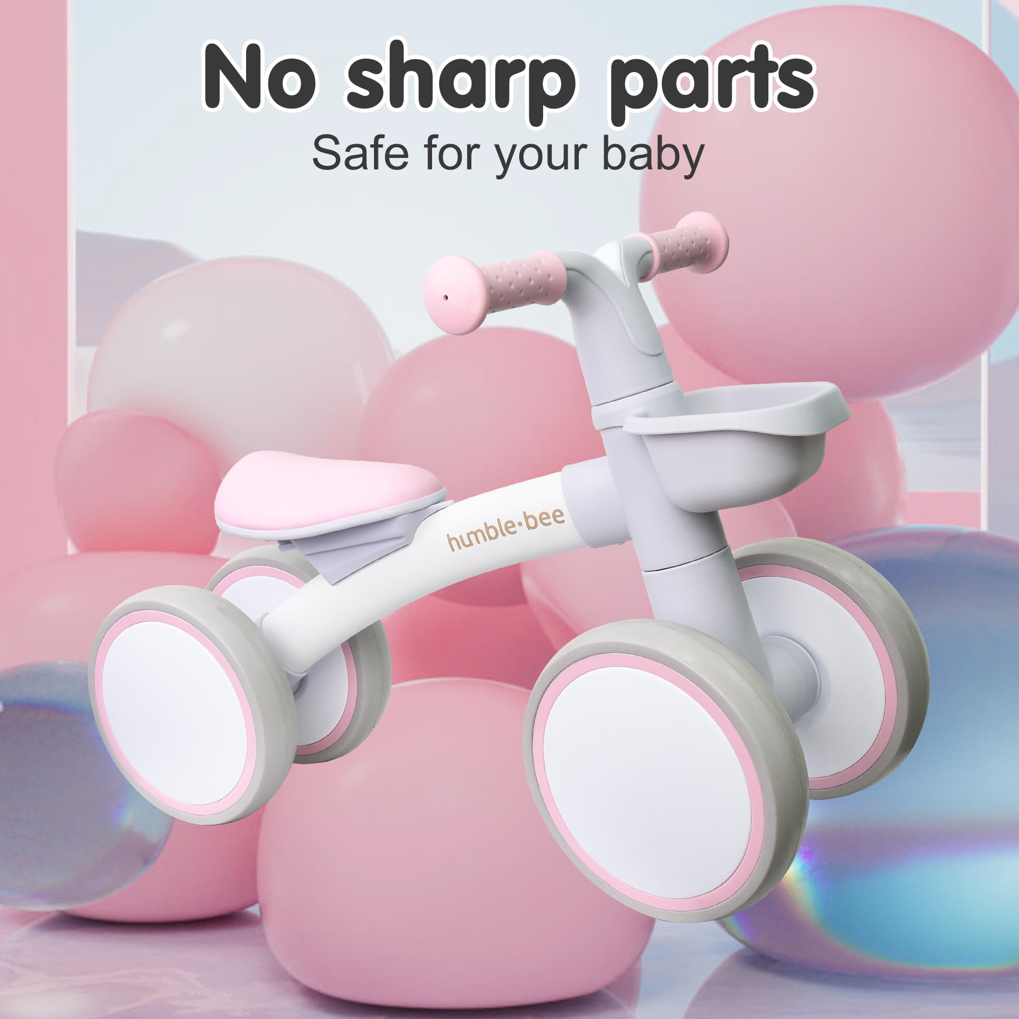 Humble Bee Baby Balance Bike for 12-24 Months Old Boys Girls,1 Year Old Boys Girls Toddler Balance Bike with Adjustable Seat, Best Birthday Choice, Pink