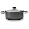Alpine Cuisine 5 Quart Non-stick Stock Pot with Tempered Glass Lid and Carrying Handles, Multi-Purpose Cookware Aluminum Dutch Oven for Braising, Boiling, Stewing