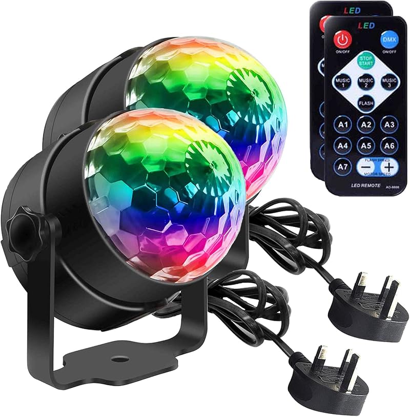 SEBRUANC Mini Disco Ball LED Party Light 360° RGB 3W with Remote 2pc