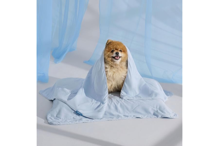 Bedsure Cooling Blanket for Small Dogs with Breathable Air-Core Fill Q-MAX>0.4 - Dog Cooling Mat Soft, Lightweight Pet Cat Throw Cold Blanket Washable for Summer, Arctic Blue, 25x35