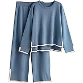 Tanming Women's 2 Piece Outfits Long Sleeve Knit Sweater Top Wide Leg Pants Lounge Sets Tracksuits