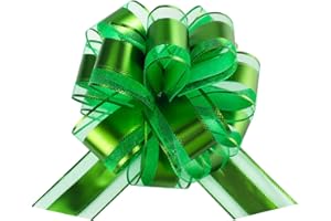 TIADYBOW 12 Pieces Pull Bow Wrapping Pull Bow Ribbon Pull Bows for Wedding Baskets,6 Inches Diameter Gift Bows, Large Bows for Presents. (Green)