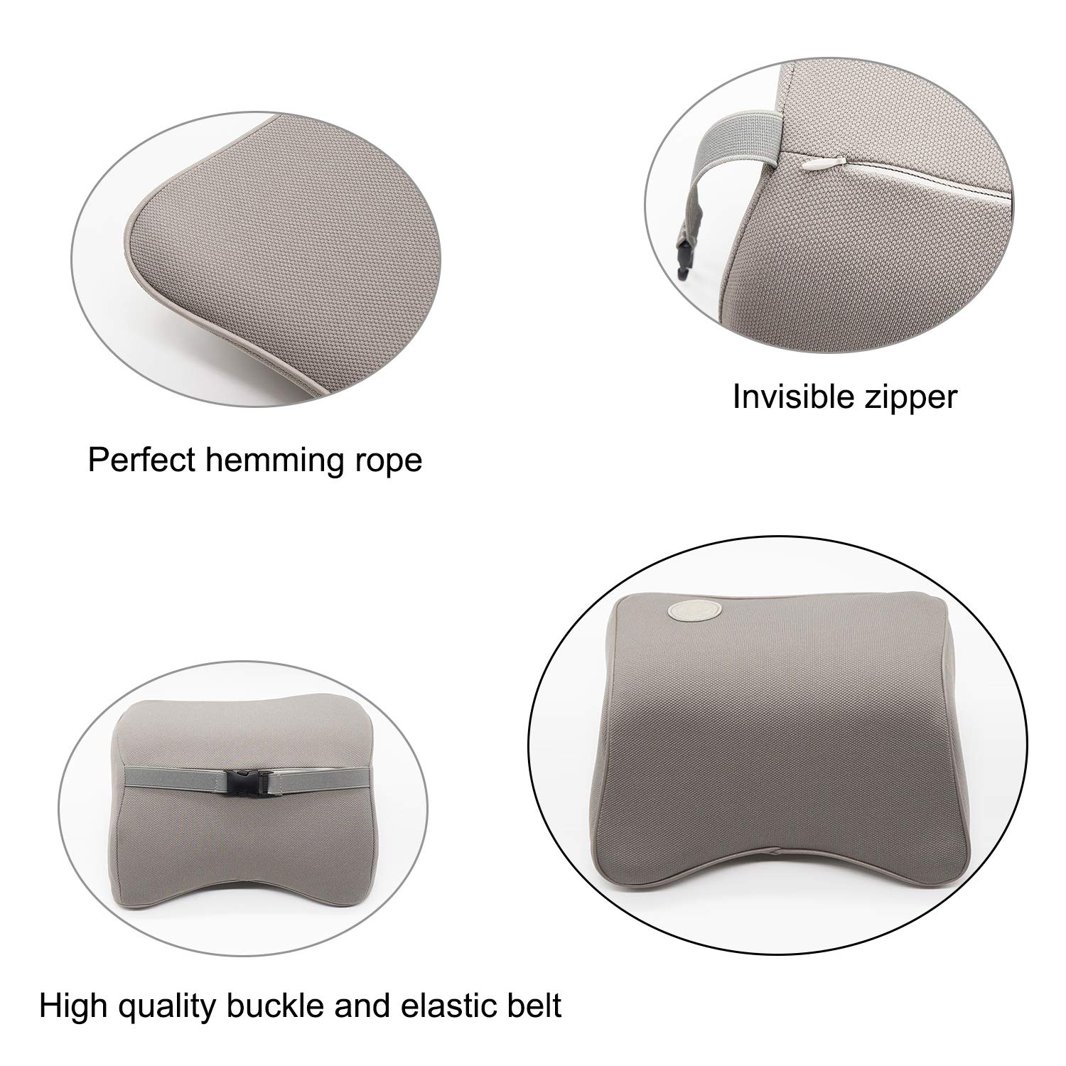 LOCEN Memory Foam Car Cushion Neck Support Travel Pillow Fits Car Home Office Chair - Comfort Breathable Mesh - Grey