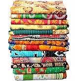 Shivanifashions Indian Handmade Vintage Kantha Quilts Tribal Kantha Cotton Bed Cover Throw Assorted Patches Made Rally Reversible Bedspread Throw Cotton Sari Patches Blanket(1Pcs)