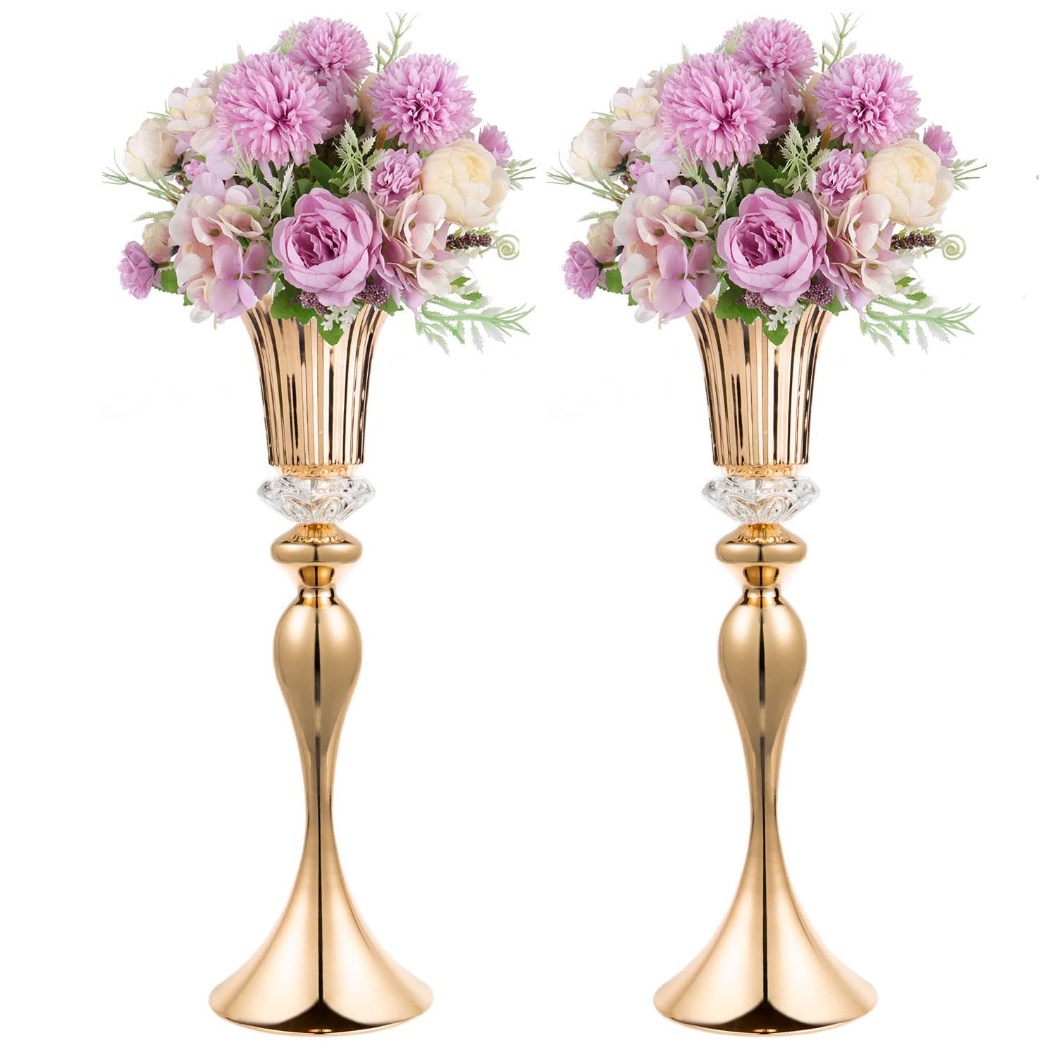 Photo 1 of Metal Trumpet Wedding Flower Vases, 22" Tall Elegant Table Centerpiece Vases, Gold Flower Arrangement Stands for Anniversary Ceremony Birthday Party Event Wedding Home Decoration (Gold, 22"-2pcs)