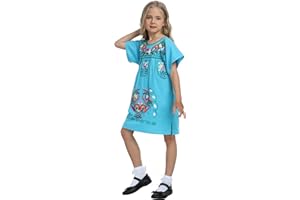 YZXDORWJ Girl Mexican Embroidered Dress Traditional Floral Short Sleeve