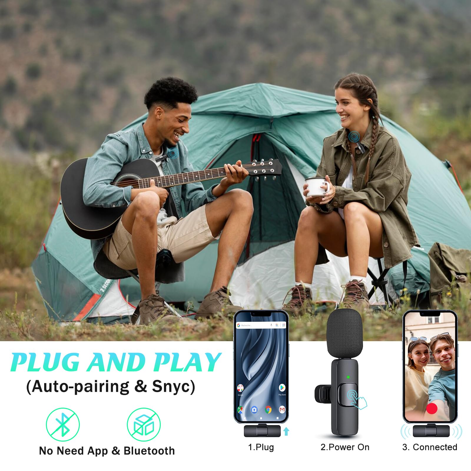 Microphone for iPhone, 2 Pack Wireless Microphones, Mini Mic, Lavalier, Recording Lapel Mic, Plug-Play, Clip On Microphone with Noise Reduction for Interview/Tiktok (for iPhone14 and Below)