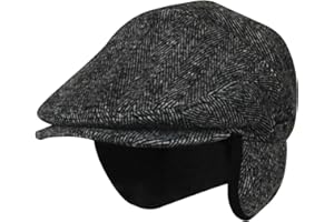 Folie Co. 100% Wool Herringbone Winter Ivy Cabbie Hat w/Fleece Earflaps – Driving Hat