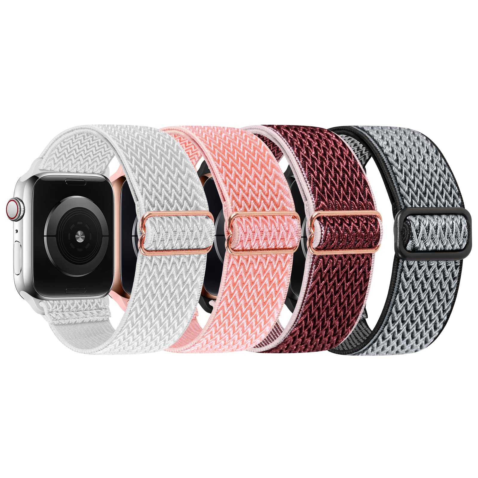4-Pack Elastic Nylon Straps Compatible with Apple Watch 38mm 40mm 41mm /42mm 44mm 45mm, Elastic Scrunchy Replacement Band Soft Stretchy Band For iWatch Series 7/6/5/4/3/2/1/SE(38mm 40mm 41mm)