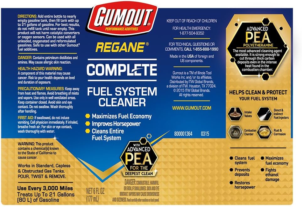 Gumout 510014 Regane Complete Fuel System Cleaner, 6 oz.: Automotive
