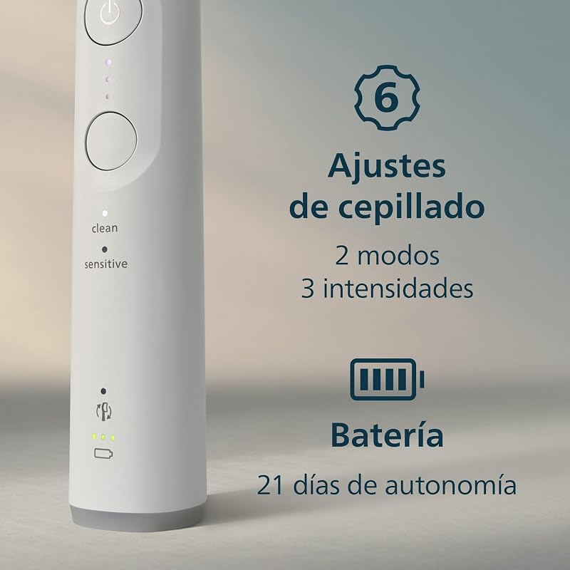 Escova de dentes elétrica philips sonicare 6100, escova de dentes sônica com 2 modos de escovação e 3 níveis de intensidade, alerta de pressão, easystart, smartimer, estojo de viagem, branco, hx7400/02